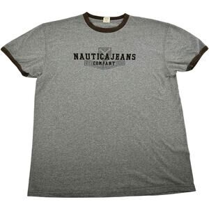 Vintage 90s y2k Men's Grey Brown Nautica Jeans Company Ringer Tee T Shirt Sz L